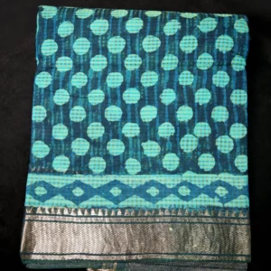 Cotton Silver Zari Big Border Bm Print Saree