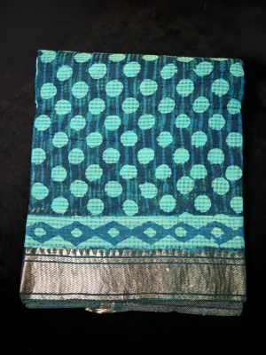 Cotton Silver Zari Big Border Bm Print Saree