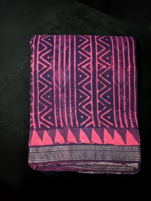 Cotton Silver Zari Big Border Bm Print Saree